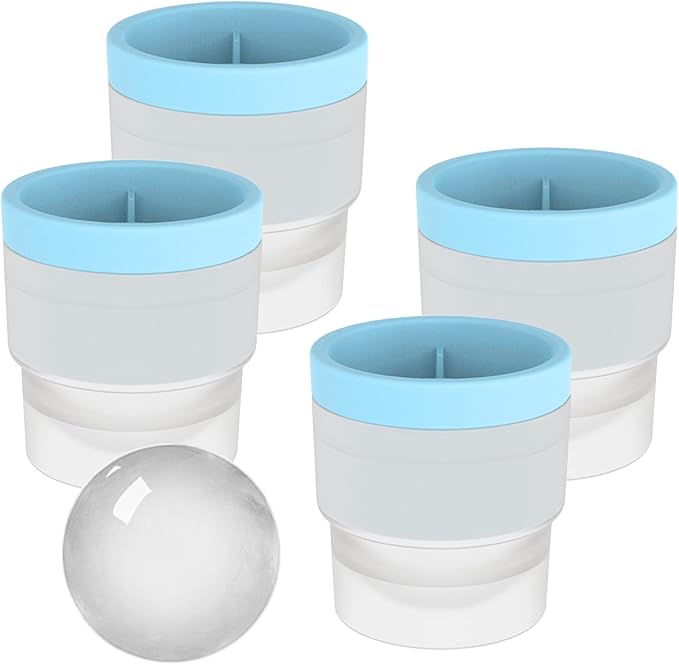 Ice Ball Maker Mold - Set of 4, Round Ice Cube Mold, 2.4 Inch Sphere Ice Cubes for Whiskey, Cocktails, Bourbon (4, Blue)