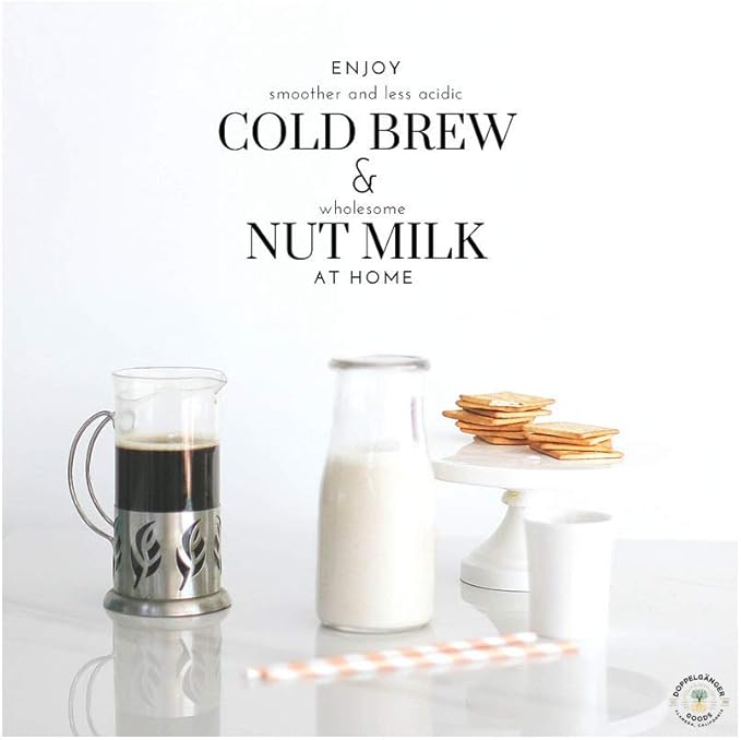 (2-Pack, Large 12in x 12in) Organic Cotton Cold Brew Coffee Bag - Designed in California - Reusable Coffee Filter with EasyOpen Drawstring Cold Brew Maker for Pitchers, Mason Jars, & Toddy Systems