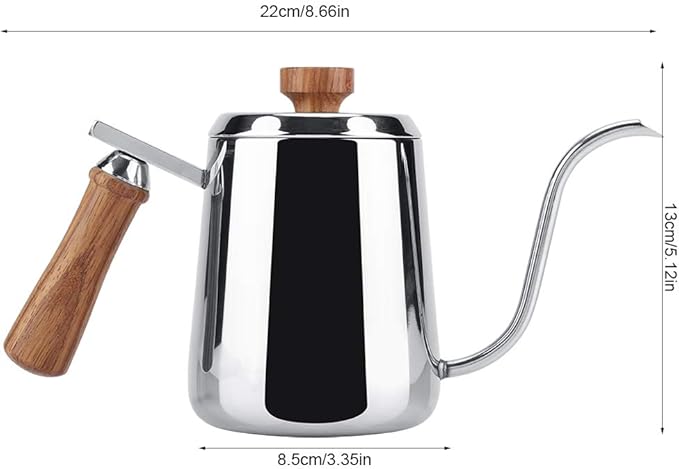 Joyzan Gooseneck Kettle, Stovetop Tea Maker Wood Anti Hot Handle Pour Over Stainless Steel Water Pot Coffee Teapot Drip Long Spout Home Kitchen Gas Stove Tops French Press Brewing Camping 350ml
