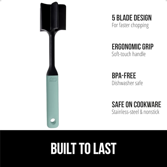 GORILLA GRIP Patented Heat Resistant Meat Chopper, Soft Handle, Nonstick Hamburger Smasher, Break Apart Food, Safe on All Cookware Ground Beef Grinder, Non Scratch Potato Masher Kitchen Tool, Mint