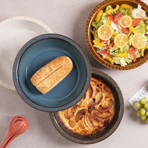 Sweejar Ceramic Pie Pan for Baking,Round Baking Dish Pan for Dinner 10 Inches, Pie Dish Non-Stick Pie Plate for Quiche, Tart, Cake, Pumpkin Pie, Pot Pies(Blue)