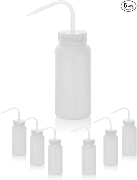 6pcs of Economy Wash Bottles, Vol.500ml (17oz), Wide-Mouth, Self-Venting Safety Wash Bottles, LDPE Material, IN-WBW500
