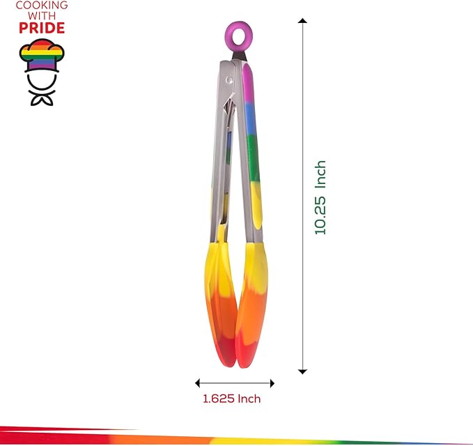 Cooking With Pride Non-Stick Spring-Action Locking Tongs, Heat-Safe Silicone With Zinc-Plated Iron, 10.25-Inch, Set of 2