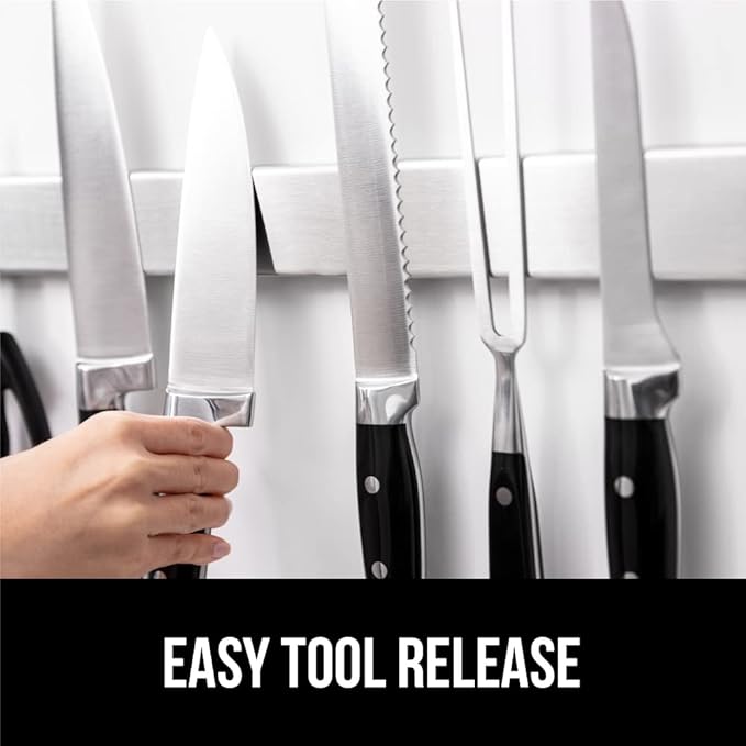 GORILLA GRIP Stainless Steel Magnetic Knife Holder for Wall, 16 Inch, Multi-Purpose Magnet Bar for Knives, Tools, Art Supplies, Heavy Duty Strip Holds Up to 6 lbs, Kitchen Organizer, Drilling Required