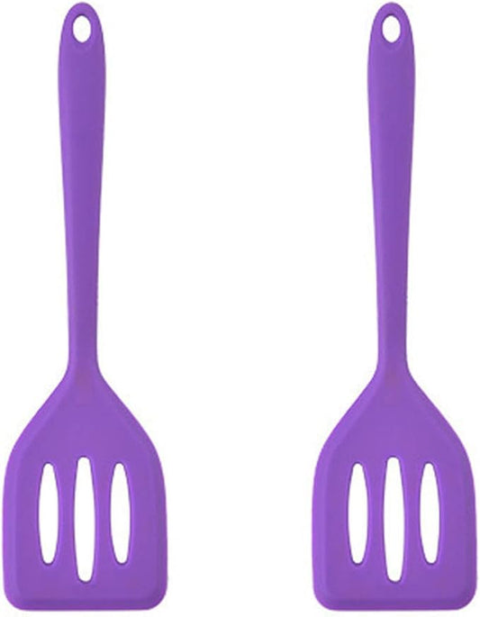 2Pack Small Silicone Turner High Heat Resistant Slotted Spatula for Fish, Eggs, Pancakes and More (12 IN, Purple)