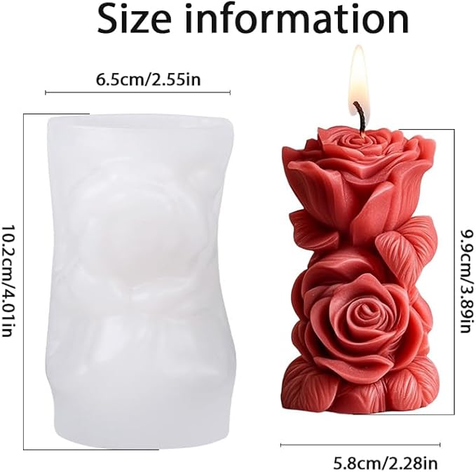 Floral Column Candle Mold with 50pcs Wax Core, Aroma Candle DIY Mold, Handmade Candle Making Supplies, Romantic Scented Candle Silicone Mold Valentine's Day, Personalized Romantic Crafts(A-Flower)