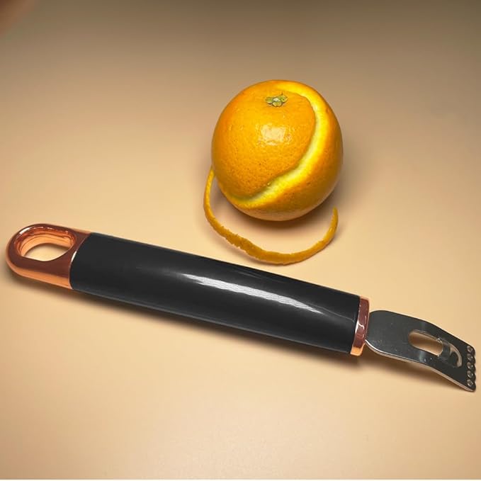 Channel Knife, 2 in 1 Lemon Peeler Zester Cocktail Garnish Citrus Zester 5 Baldes Ultra Sharp Lemon Rind Twist Peeler Stainless Steel Bar Tool Professional Grade Bar Accessory (Rose Gold)