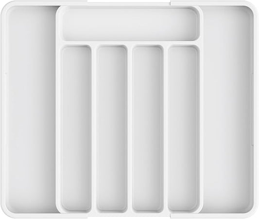 Kitsure Cutlery Drawer Organiser for Kitchen - Adjustable Cutlery Tray for Effortless Utensil Sorting, Versatile Kitchen Storage & Organisation Solution, 12.13" x 1.54" x 8.07"~13.90", White