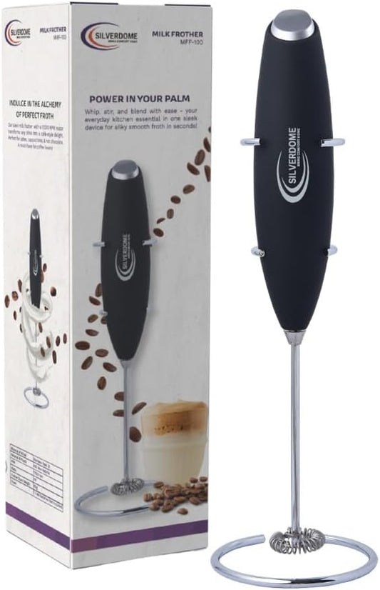 Silverdome's Powerful Handheld Milk Frother, Stainless Steel whisk for Silky Foam in Seconds, Battery Operated(Not Included), Perfect for café-style drinks, Coffee, Lattes, Cappuccino, Hot Chocolate.