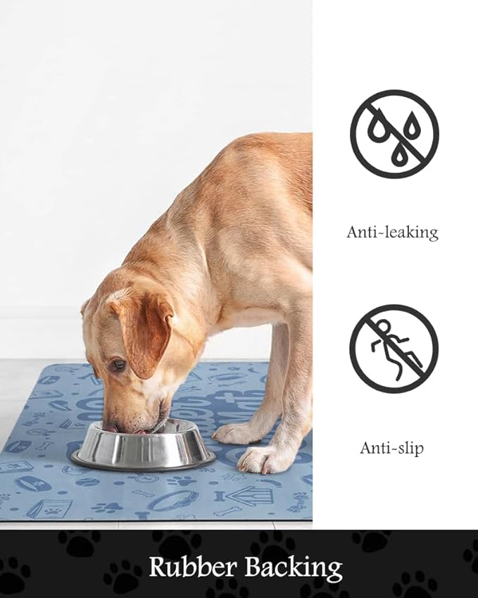 Pet Feeding Mat-Absorbent Dog Mat for Food and Water Bowl-No Stains Quick Dry Water Dispenser Mat-Dog Accessories Pet Supplies-Bowl for Messy Drinkers（Words,12"x19"
