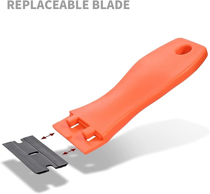 EHDIS 1.5" Plastic Razor Scraper Tool with 10pcs Double Edged Blades for Adhesive Remover,Removing Labels Stickers Decals Taping on Glass Windows(Orange)
