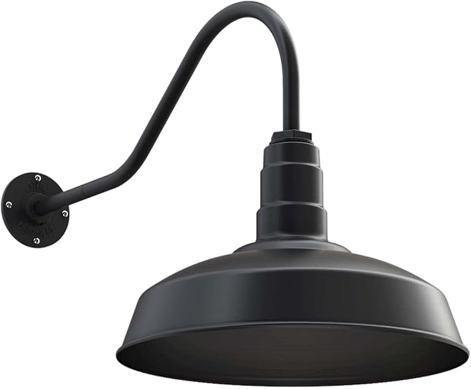 Steel Lighting Co. Gardena Barn Light | Outdoor Wall Mounted | 16" Dome | 23" Gooseneck | Farmhouse Light Made in America | Matte Black Exterior/Matte Black Interior
