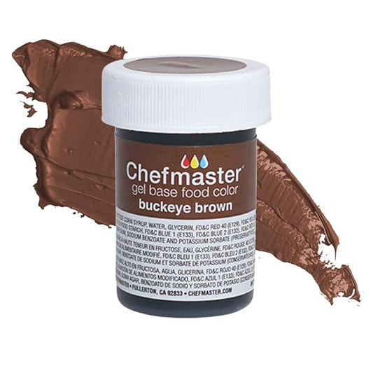 Chefmaster Buckeye Brown Gel Food Coloring | Vibrant Color | Professional-Grade Dye for Icing, Frosting, Fondant | Baking & Decorating | Fade-Resistant | Easy-to-Use | Made in USA | 1 oz