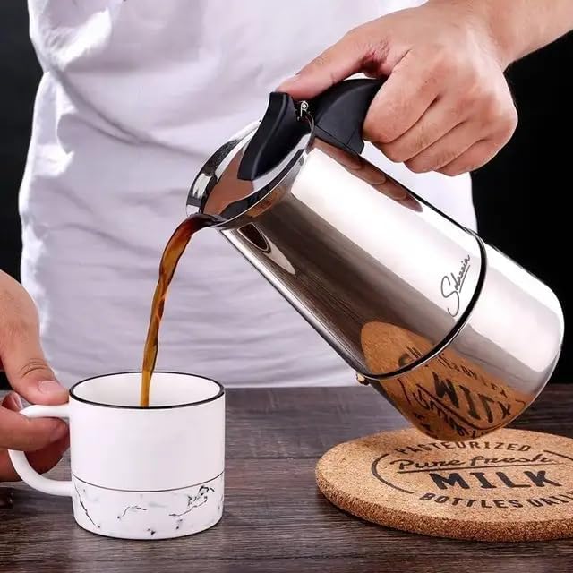 Coffee Maker 6 Cup Moka Pot Stainless Steel Percolator coffee pot Espresso Maker, Compatible with Gas, Electric, Ceramic, and Induction stovetops(10 fl oz/300 ml)