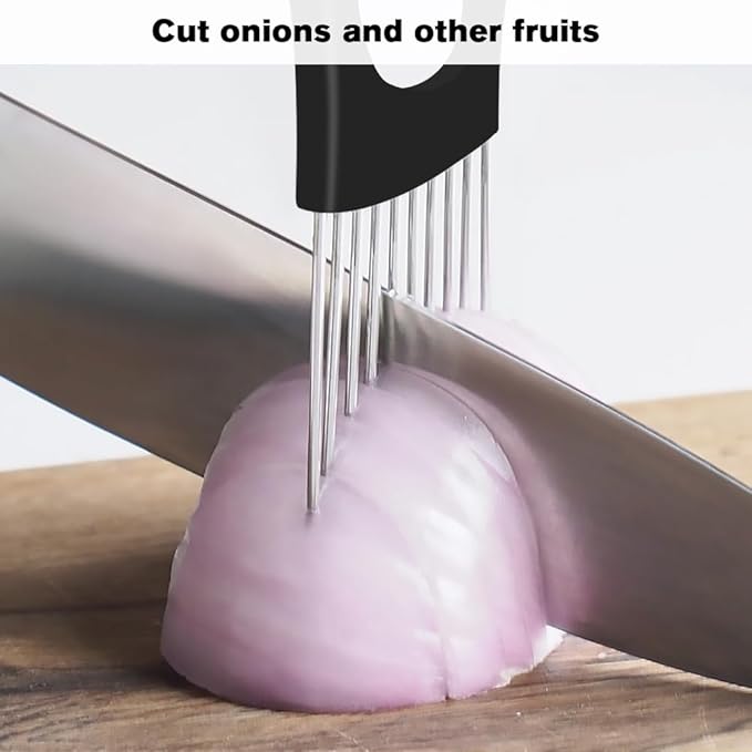 Stainless Steel Onion Slice Holder, 2025 New Tomato Cutter, Multi-Purpose Vegetable Slicer for Kitchen, Durable Food Chopper Kitchen Chopper Slicing Assistant Tool (A-2Pcs)