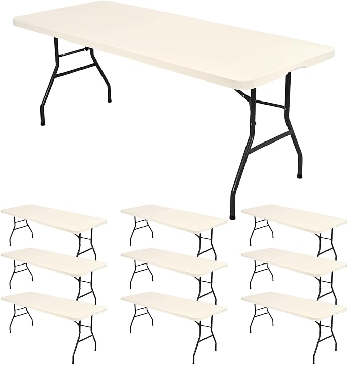 10 Pack Fitted Tablecloth for 6 Foot Rectangle Tables, Ivory Elastic Outdoor Picnic Table Cover, Washable Stretch Folding Table Cloths 6 ft for Camping Party Patio Kitchen Banquet, 30" W x 72" L
