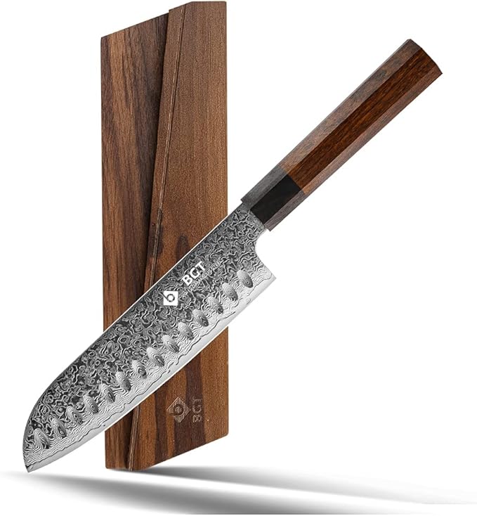 BGT 7 inch Santoku Knife, Japanese Sharp Chef Knife, Japanese VG10 67 layer Damascus Steel Kitchen Knife with Ebony Wood Handle and Gift Box