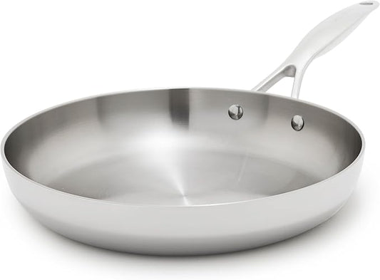 GreenPan Valencia Tri-Ply Stainless Steel 10" Frying Pan, Induction Ready Skillet, Mirror Finish, Dishwasher Safe & Oven/Broiler Safe to 600F, Compatible with All Cooktops, Silver