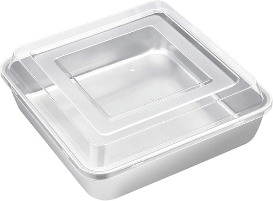 8 x 8-Inch Square Baking Pan with Lid, E-far Stainless Steel Square Cake Brownie Pan, Fit for Toaster Oven, Non-toxic & Healthy, Easy Storage & Dishwasher Safe - 2 Pieces(1 Pan + 1 Lid)