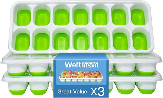 Ice Cube Tray, Ice Cube Trays for Freezer 3 Pack with Lids, Ice Tray Easy-Release, Ice Trays for Freezer Stackable, Silicone Ice Cube Tray for Drinks, Coffee - BPA-Free and Odor-Free