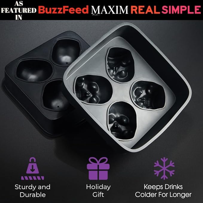 SHAPED 2-PACK BUNDLE 3D Ancient Alien & Skull Ice Mold Trays, Super Flexible Silicone Molds for Ice Cubes, Soaps, Chocolates, DIY Figures, Cookies, Resin Models