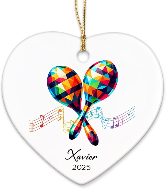 Maracas Ceramic Ornament Gifts, Personalized Maracas Musical Christmas Ornaments Decor with Name & Year, Music Lovers Ornaments 2025, Customized Instrument Player Xmas Ceramic Ornament Tree Hanging