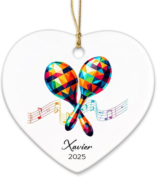 Maracas Ceramic Ornament Gifts, Personalized Maracas Musical Christmas Ornaments Decor with Name & Year, Music Lovers Ornaments 2025, Customized Instrument Player Xmas Ceramic Ornament Tree Hanging