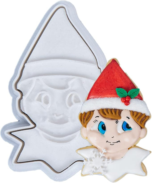 Flycalf Christmas Cookie Cutters Elf Shapes with Plunger Stamps Holiday PLA Baking Accessories Cutter Molds Gifts Decorative Party 3" Kitchen Cake Supplies