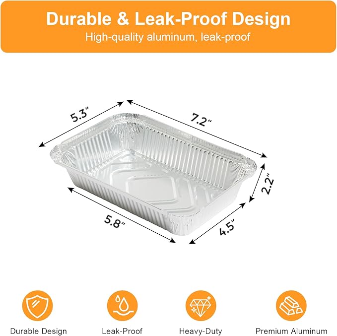 Notwoe® 50pc Disposable Aluminum Pans With Lids, 7x5 Combo Set, Disposable Baking and Cake Pan. (50 Pack w/Lids)