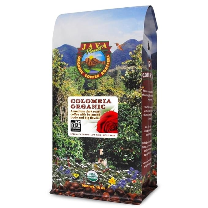Low Acid Organic Coffee – Whole Bean, Mold-Free & Stomach Friendly by Java Planet, Colombian Single Origin Coffee, Medium Dark Roast, Smooth Full Flavored, 1LB Bag