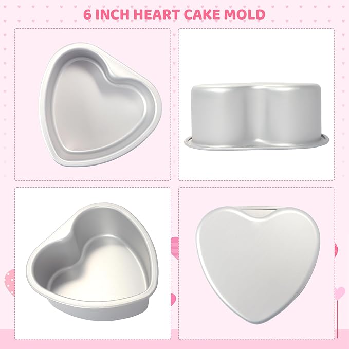 Heart Shaped Cake Pan 6 Inch Aluminum Cake Pans Heart Cake Tin Baking Cake Mold for Valentine's Weddings Birthday Party