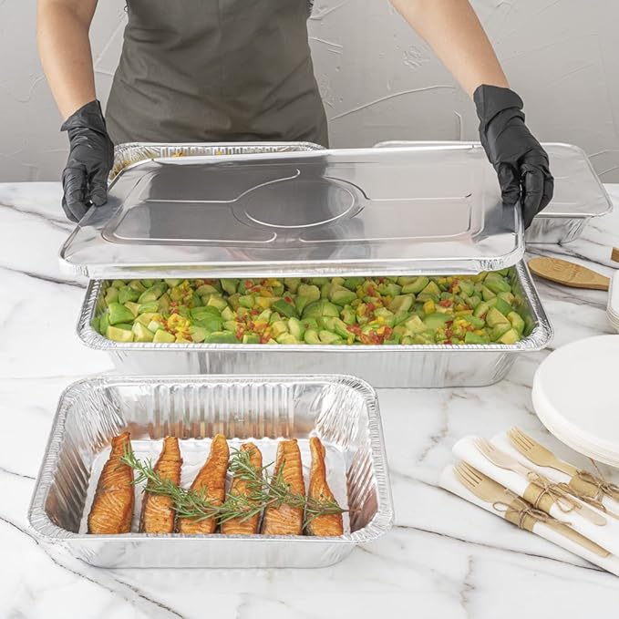 Restaurantware-LIDS ONLY: 25 Foil Pan Lids, Fits Full Size Steam Table Lid, Oven-Ready Tray Lids, Freezable, Silver Aluminum Disposable Turkey Pan Covers, Pans Sold Separately