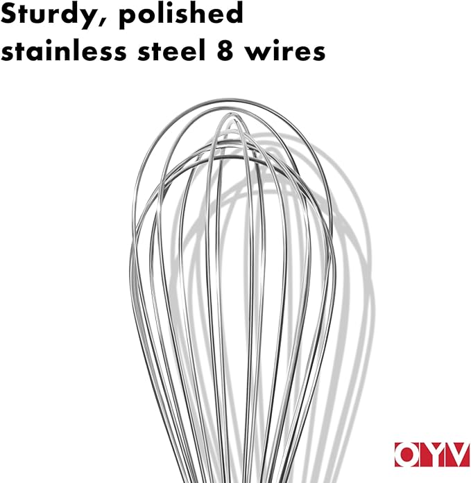 8" Whisk, Ergonomic Handle, Dishwasher Safe 18/10 Stainless Steel Whisk, Professional Kitchen Metal Wisk, Perfect for Whisking, Blending, Beating, and Baking