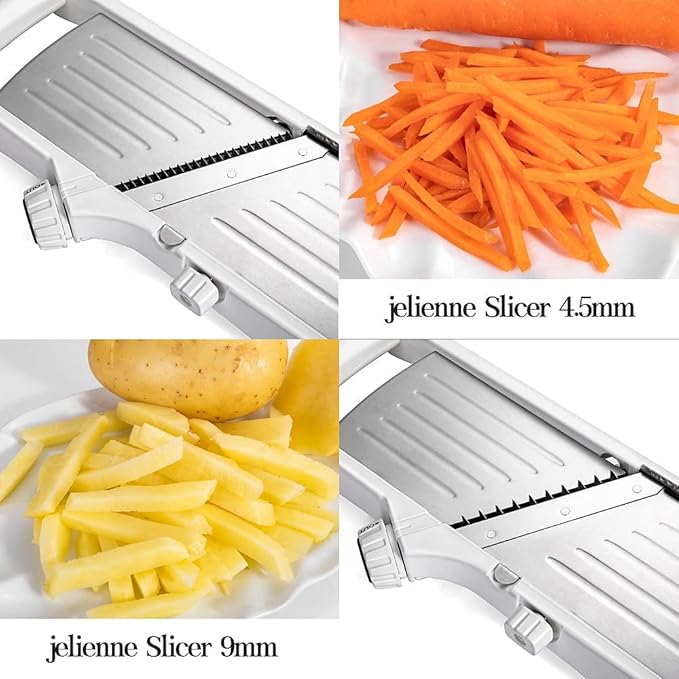 VEKAYA Mandoline Slicer for Kitchen, Stainless Steel Professional Vegetable Slicer with Adjustable Thickness, Safety Gloves & Food Holder, Easy to Clean, Ideal for Potatoes, Onions, Cucumbers