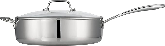Tramontina Tri-Ply Clad Stainless Steel 6-Quart Saute Pan with Glass Lid, Induction-Ready Cooking Pan, Dishwasher-Safe, NSF-Certified