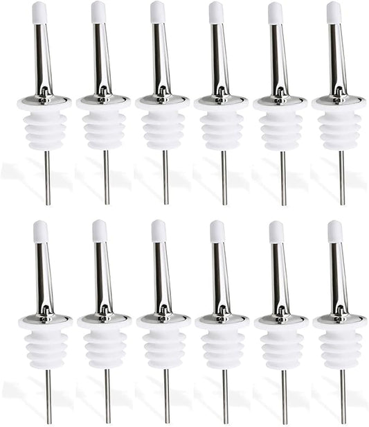 24 Pack Liquor Pour Spouts Set - Stainless Steel bottle spout and Liquor Pourers Dust Caps Covers Silver White
