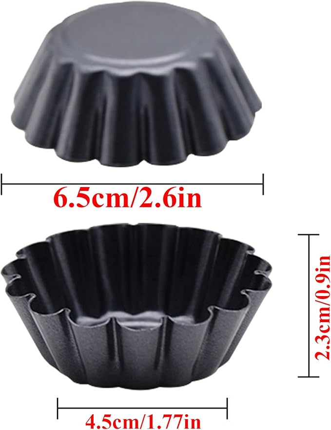 12 Packs Egg Tart Mold, Size 2.6 x 0.9inch, Non-Stick Pan Carbon Steel Cake Molds, Mini Pie Mould, for Pies, Chinese Egg Tart, Cakes