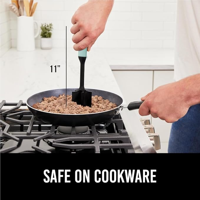 GORILLA GRIP Patented Heat Resistant Meat Chopper, Soft Handle, Nonstick Hamburger Smasher, Break Apart Food, Safe on All Cookware Ground Beef Grinder, Non Scratch Potato Masher Kitchen Tool, Mint