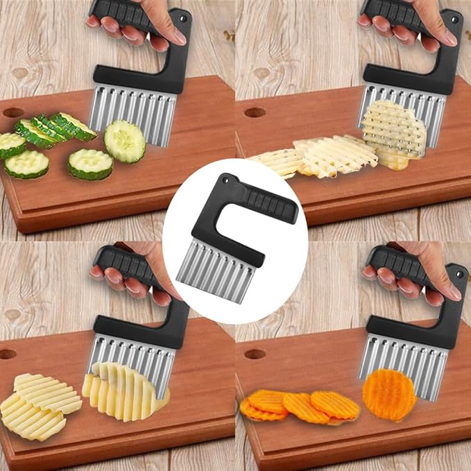 Crinkle-Cutter for Veggies-Salad-Chopper Knife Stainless-Steel-Blade Wavy for Potato Carrot Veggies,Serrator Salad Chopping Knife French Fry Slicer