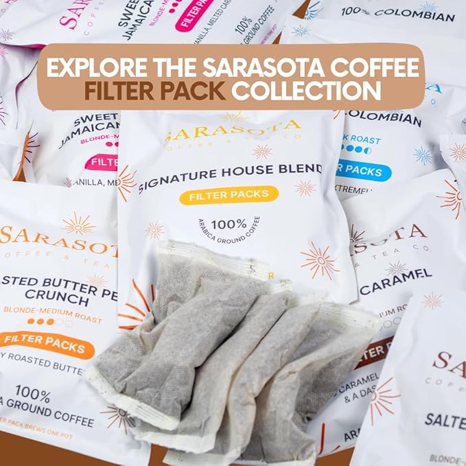 Ground Flavored Coffee In Filter Packs | Salted Caramel | Medium Roast Low Acid Mold Free Pouches | Bulk Packets Gourmet Bags for 10-12 Cup Drip Maker | Highest Rated Individual Premeasured Coffee