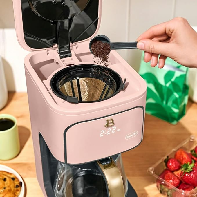 Beautiful 12-Cup Programmable Coffee Maker – Auto Brew, Digital Timer, Glass Carafe (Rose)