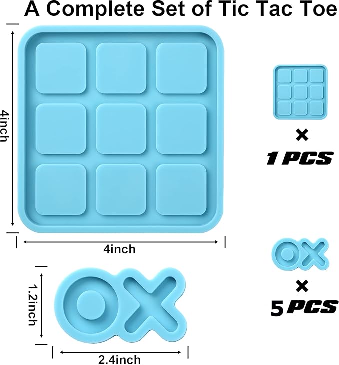 Tic Tac Toe Resin Mold with 5 Chess Pieces Molds,DECYOOL X O Board Game Silicone Molds for Resin Casting,DIY Tabletop Board Game