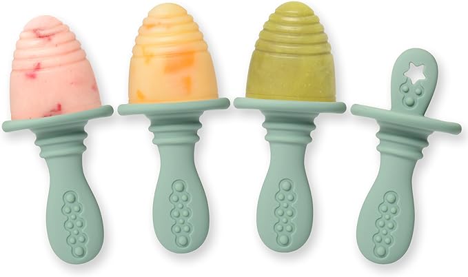 PrimaStella Silicone Petite Pops - Baby Popsicle Mold - BPA Free - Dishwasher Safe - 4 months+ (Sage Green Teether Pops)