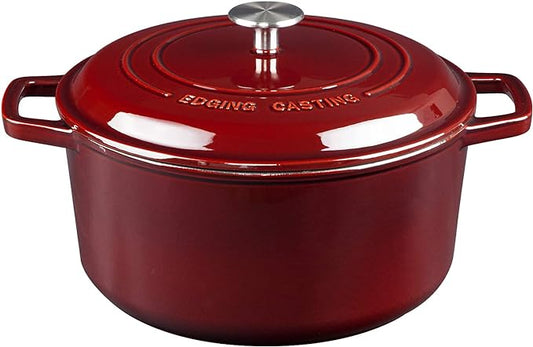Enameled Cast Iron Dutch Oven Pot With Lid, Dutch Oven for Sourdough Bread Baking Round Pot Dule Handle, 6 Quart, Wine Red