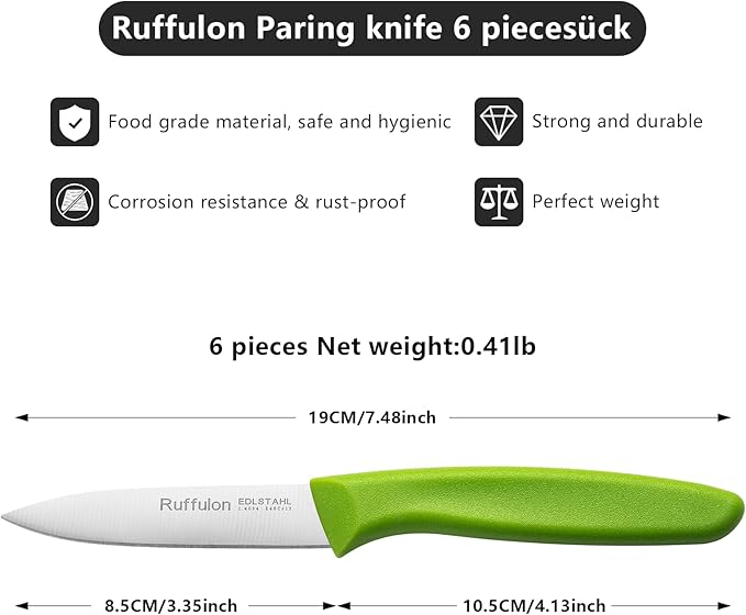 Paring Knife Fruit Knife Set (6 Pieces), Ultra Sharp Stainless Steel Vegetable and Fruit Knife with PP Plastic Ergonomic Handle for Cutting Fruits and Vegetables,Green