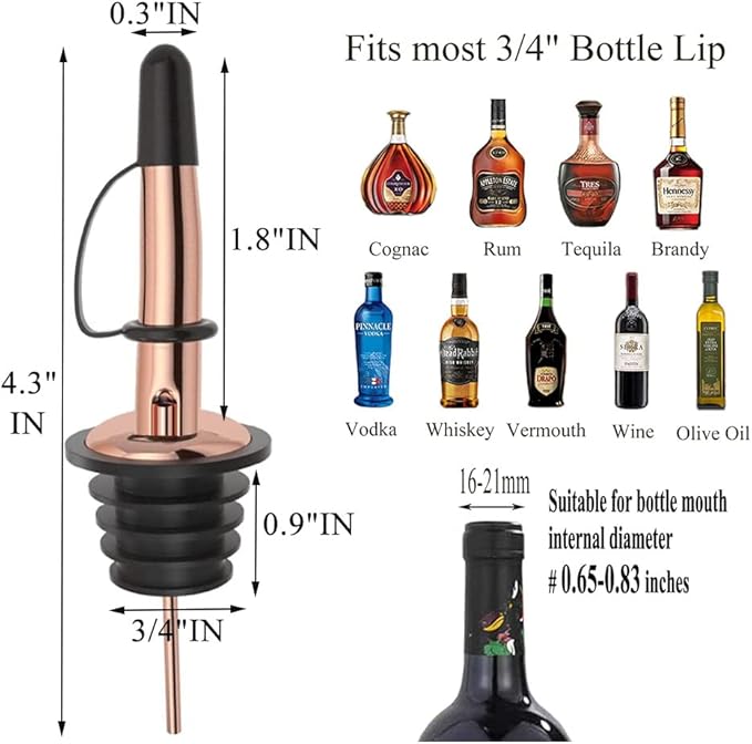 Pafusen 12 Pack Liquor Bottle Pourers, Liquor Pour Spout for Liquor Bottles, Stainless Steel Olive oil Dispenser Spout, Alcohol Pourer Dust Caps Covers Fixed, Rose Gold