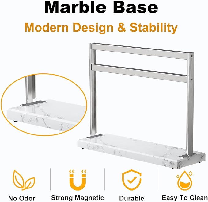Magnetic Knife Block Stand - Marble Base Magnetic Knife Holder for Counter Top - Double Sided Knife Block without Knives - Stainless Steel Magnetic Kitchen knife holder - White