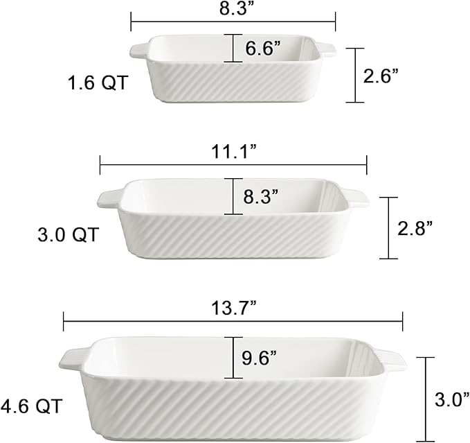 Sweejar Ceramic Baking Dish Set, Cake Baking Dish for Brownie, Porcelain Striped Casserole Dishes for Oven with Handle for Lasagna, Family Dinner(Beige)
