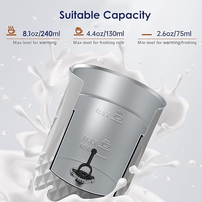 Milk Frother, Elec3 4 in 1 Electric Milk Frother Steamer, Automatic Warm and Cold Foam Maker and Milk Warmer for Latte,Cappuccino,Macchiato,Chocolate