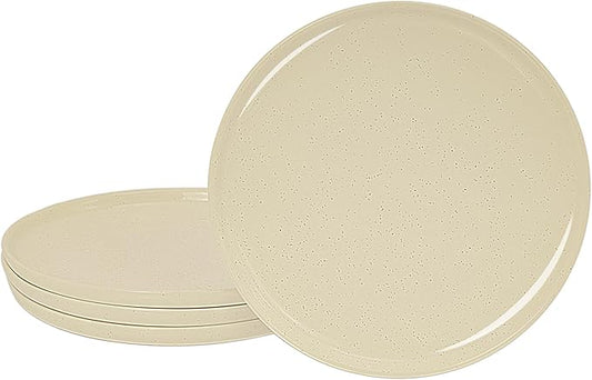 GZG Ceramic Dinner Salad Plates Set of 4, 8 Inch Speckled Dinnerware Dessert Plates with Clay-Tone Base, Microwave Oven Dishwasher Safe